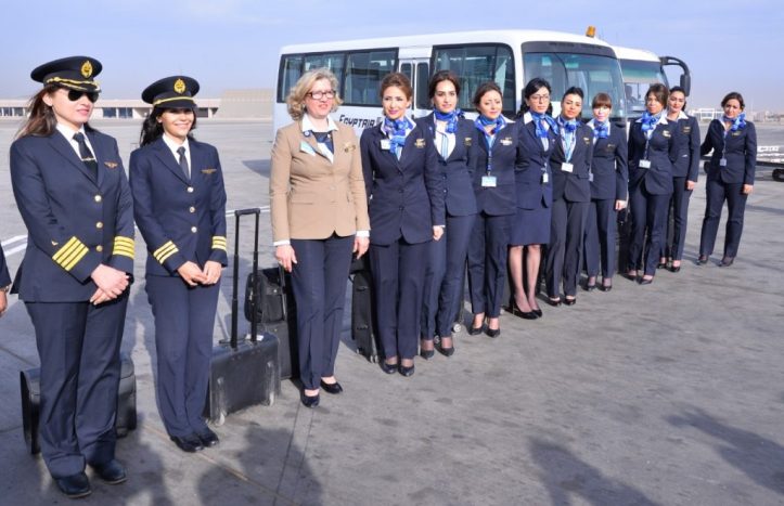 EgyptAir all-women flight crew (Pilots and Flight Attendants) during International Women's Day, 2017