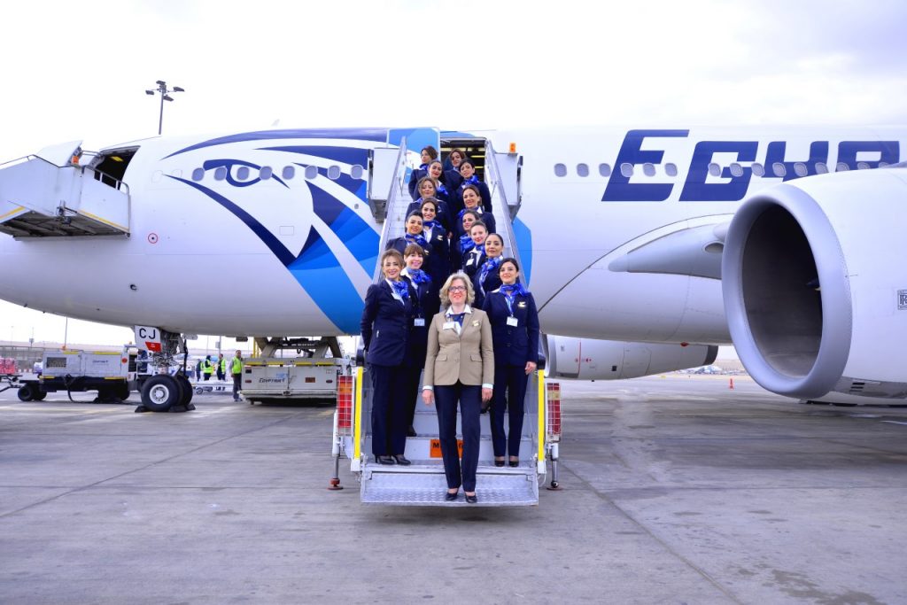 EgyptAir all-women flight crew (flight attendants) during International Women's Day, 2017