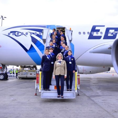 EgyptAir all-women flight crew (flight attendants) during International Women's Day, 2017