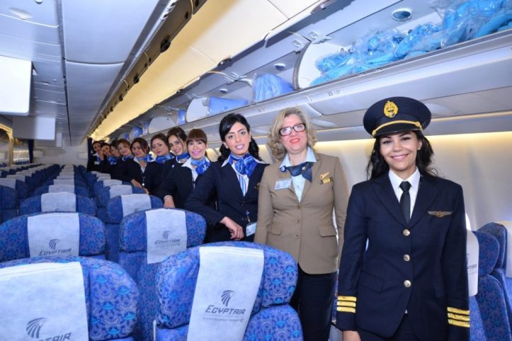 EgyptAir all-women flight crew (Pilot and Flight Attendants) during International Women's Day, 2017