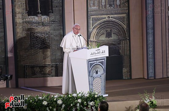 Pope Francis speech in Cairo at Al-Azhar University International Conference of Peace (source: Youm7)