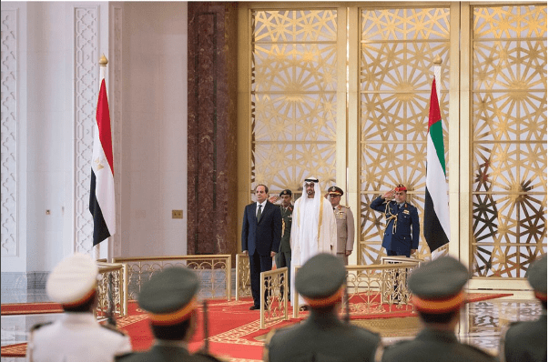President El-Sisi of Egypt with Crown Prince Al-Nahyan from the UAE in Abu Dhabi (source: Youm7)