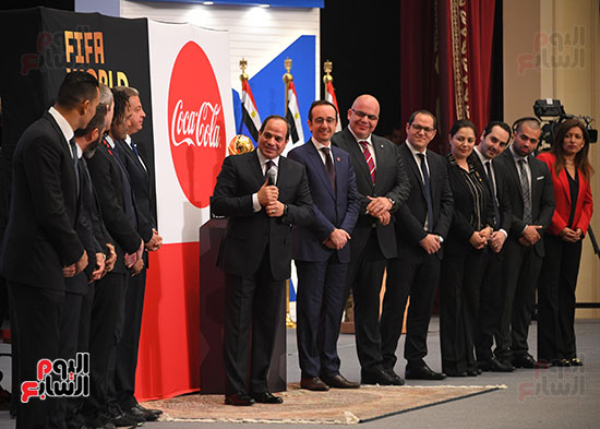 2018-03-15 President Elsisi of Egypt welcoming the Fifa World Cup during its tour in Cairo Youm7