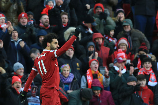 2018-03-18 Mo Salah celebrates his goal with Liverpool against Watford in Premier League 03 Youm7