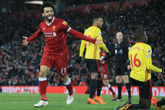 2018-03-18 Mo Salah celebrates his goal with Liverpool against Watford in Premier League 05 Youm7