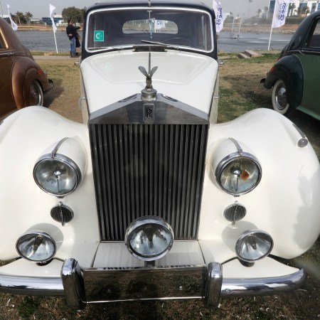 A white classic Rolls Royce Silver Wraith model is seen on display at the 7th Cairo Classic Meet in Cairo