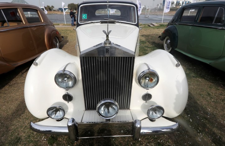 A white classic Rolls Royce Silver Wraith model is seen on display at the 7th Cairo Classic Meet in Cairo