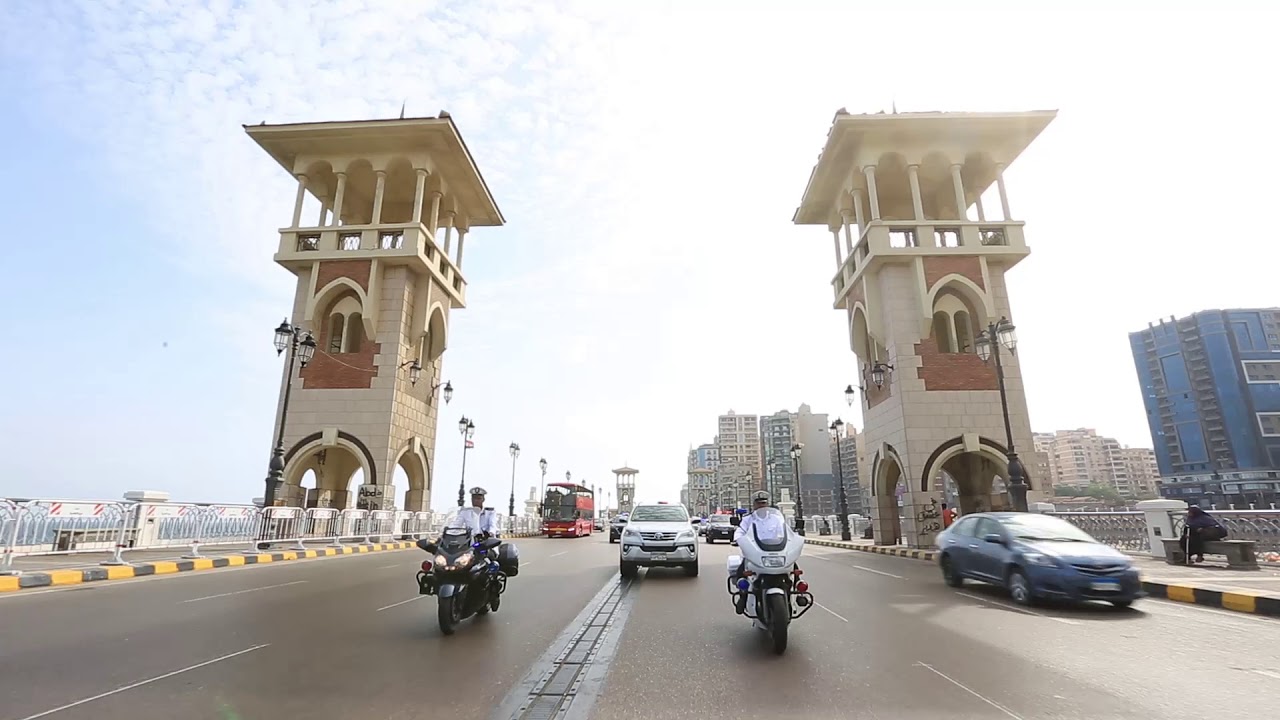 2019-06-19 Egypt Traffic Police Units on Stanley Bridge over the Mediterranean in Alexandria