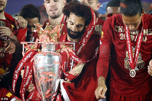 2020-10-06 Mo Salah Lifts English Premier League Trophy with Liverpool Mates 2020